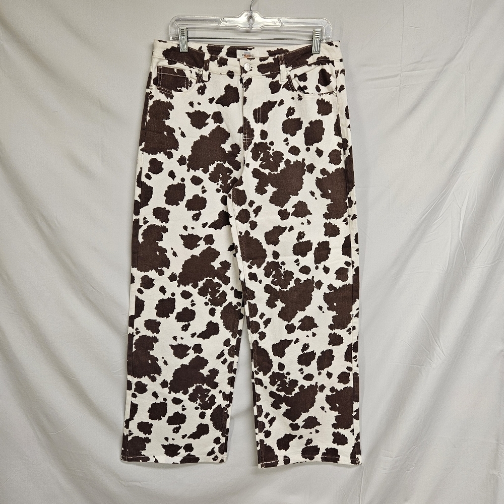 Cali 1850 Wide Leg Cow Print Pattetn Jeans Brown White Size 11 Wide Leg